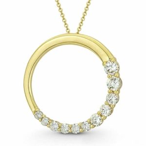 14K Gold Circle Pendant 0.30ct Created Diamond